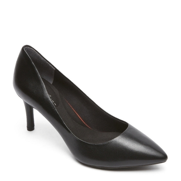 New! Rockport Total Motion Plain Pump Pointed Toe Heel in Smooth Black Leather - Picture 2 of 16